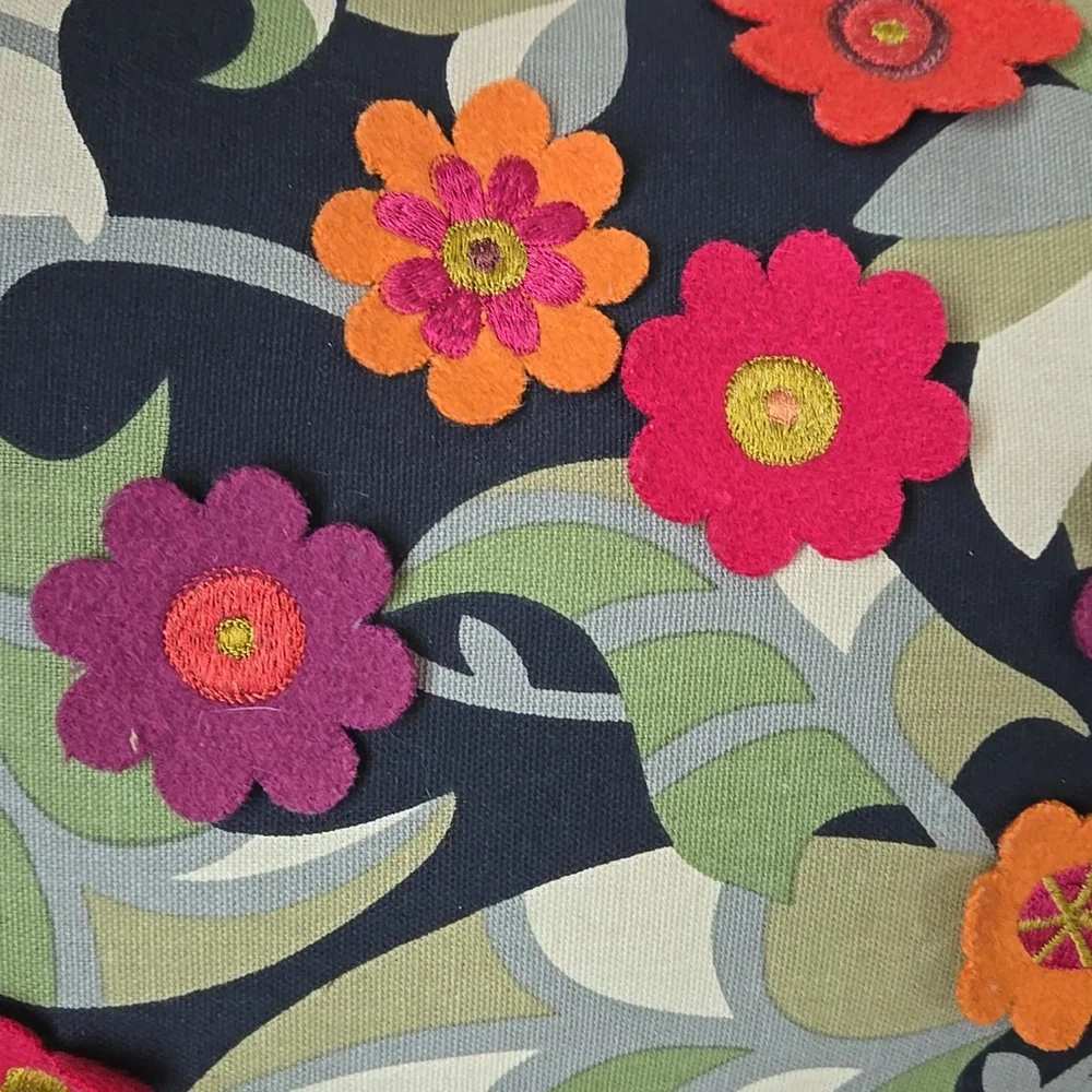 Crate & Barrel Mariza Lumbar Pillow 12x18” Floral appliqués Embroidery